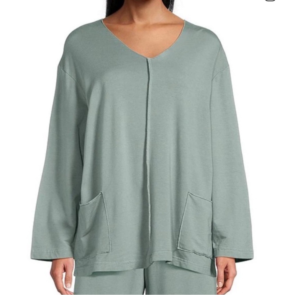 Bryn Walker Sunday Bamboo Blend French Terry V-Neck Long Sleeve pocket shirt XS
